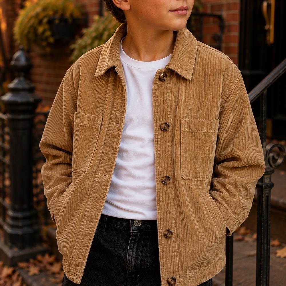 Kids Corduroy Chore Jacket Tan Utility Workwear Old Navy Size 8
